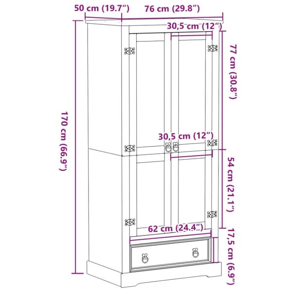 vidaXL klædeskab Corona 76x50x170 cm massivt fyrretræ
