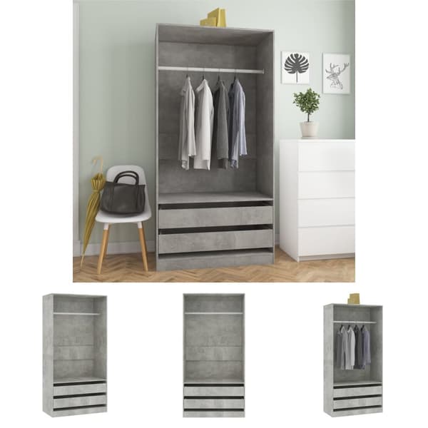 The Living Store klædeskab 100x50x200 cm konstrueret træ betongrå -  Klædeskabe & garderobeskabe