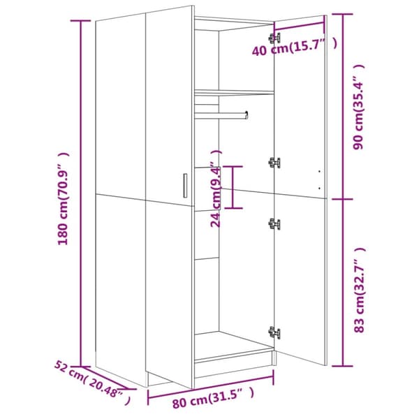 The Living Store Garderob betonggrå 80x52x180 cm konstruerat trä - Skåp & garderober