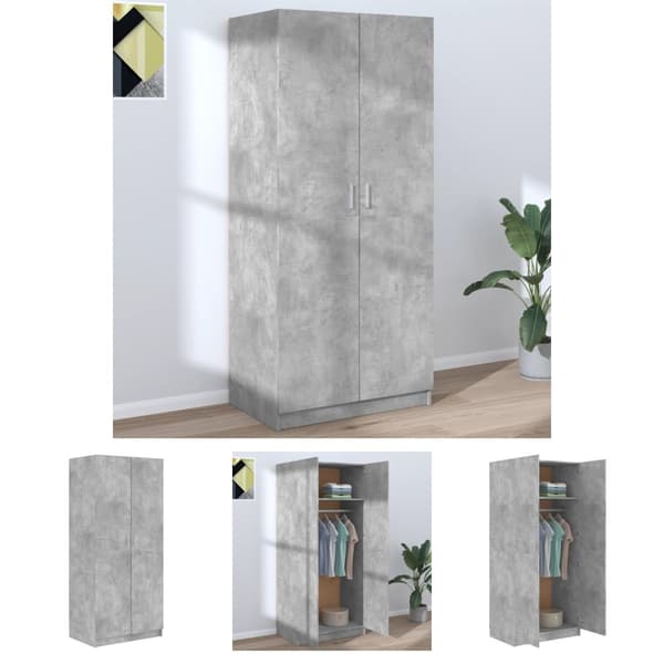 The Living Store Garderob betonggrå 80x52x180 cm konstruerat trä - Skåp & garderober