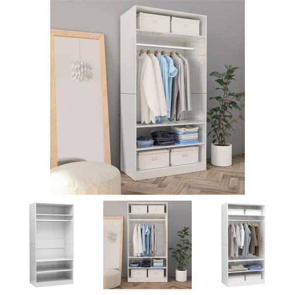 The Living Store Garderob högglans vit 100x50x200 cm konstruerat trä -  Skåp & garderober