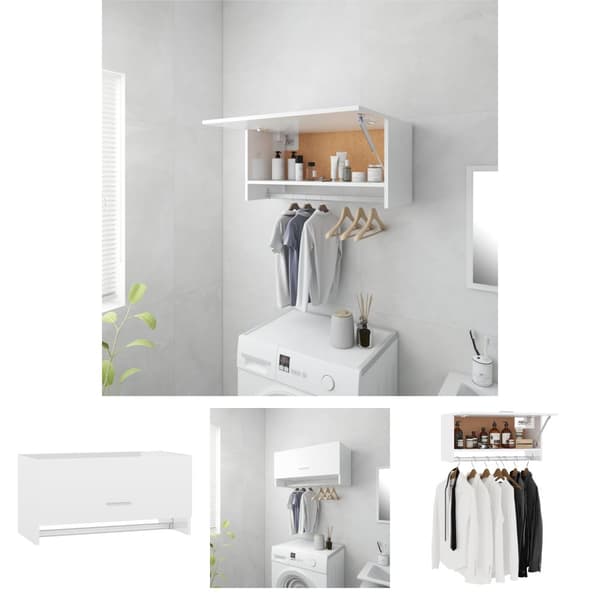 The Living Store garderobe 70x32,5x35 cm spånplade hvid højglans -  Klædeskabe & garderobeskabe