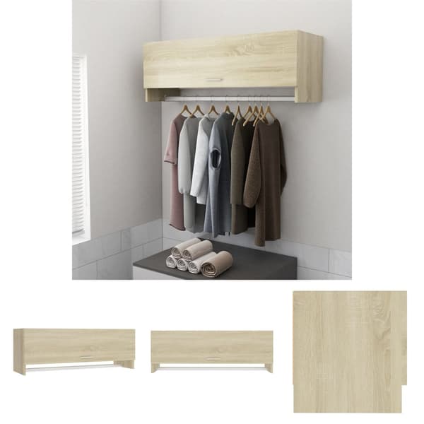 The Living Store garderobeskab 100x32,5x35 cm konstrueret træ sonoma-eg -  Klædeskabe & garderobeskabe