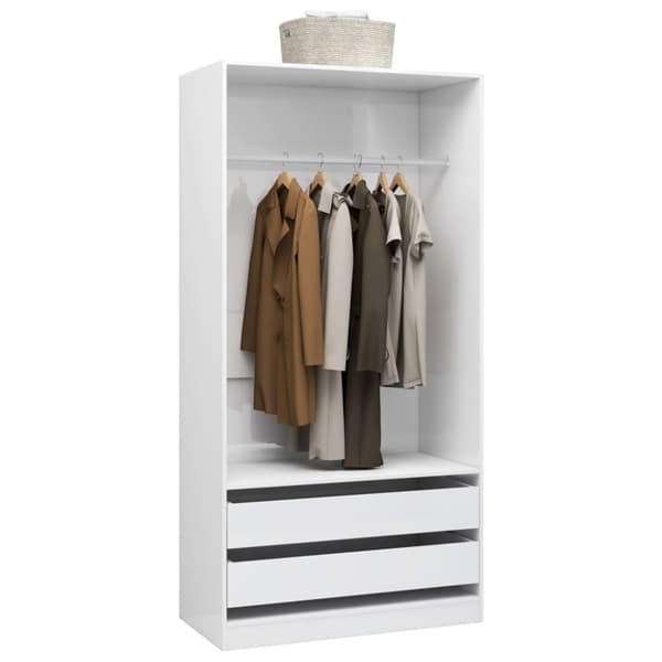 The Living Store klædeskab 100x50x200 cm konstrueret træ hvid højglans - Klædeskabe & garderobeskabe
