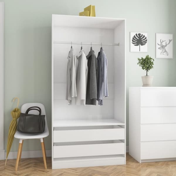 The Living Store klædeskab 100x50x200 cm konstrueret træ hvid højglans - Klædeskabe & garderobeskabe