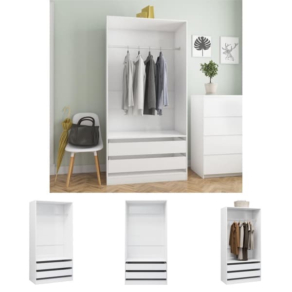The Living Store klædeskab 100x50x200 cm konstrueret træ hvid højglans -  Klædeskabe & garderobeskabe