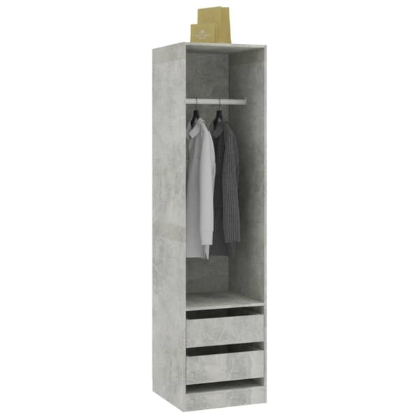 The Living Store klædeskab med skuffer 50x50x200 cm konstrueret træ betongrå - Klædeskabe & garderobeskabe
