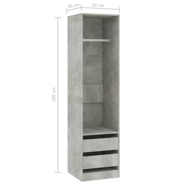 The Living Store klædeskab med skuffer 50x50x200 cm konstrueret træ betongrå - Klædeskabe & garderobeskabe