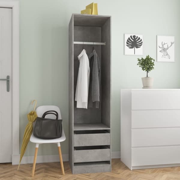 The Living Store klædeskab med skuffer 50x50x200 cm konstrueret træ betongrå - Klædeskabe & garderobeskabe