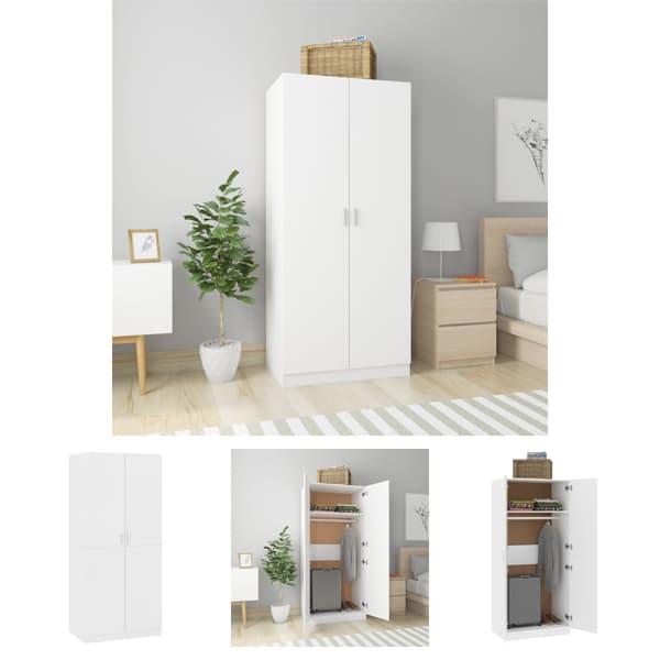 The Living Store klædeskab 80x52x180 cm konstrueret træ hvid -  Klædeskabe & garderobeskabe