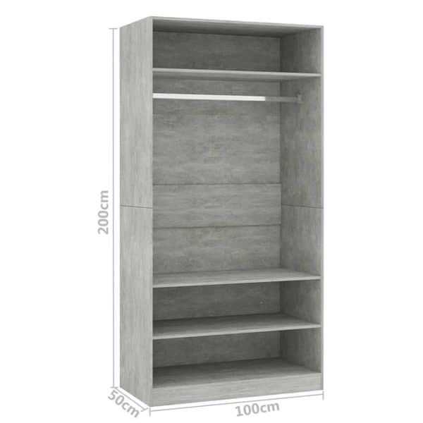 The Living Store klædeskab 100x50x200 cm konstrueret træ betongrå -  Klædeskabe & garderobeskabe