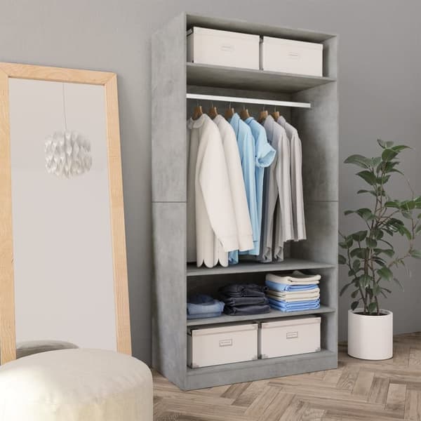 The Living Store klædeskab 100x50x200 cm konstrueret træ betongrå -  Klædeskabe & garderobeskabe