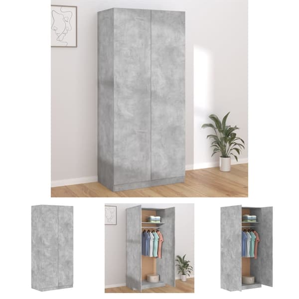 The Living Store Garderob betonggrå 90x52x200 cm konstruerat trä -  Skåp & garderober