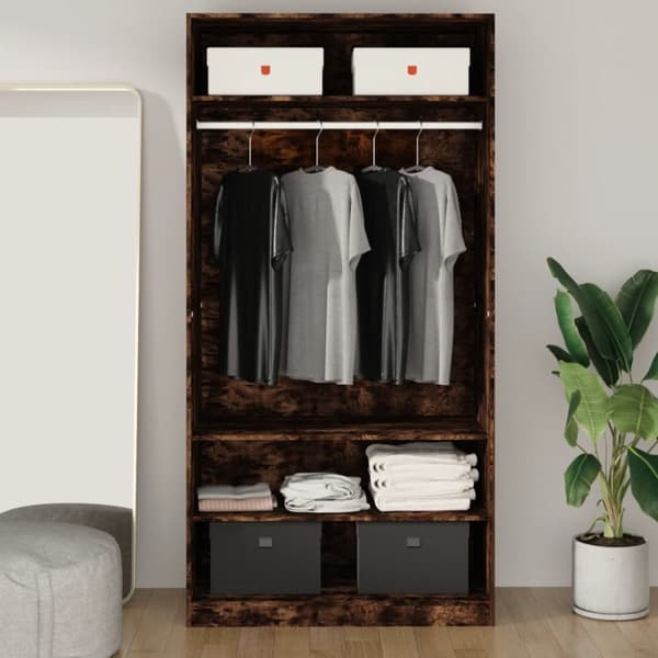 The Living Store klædeskab 100x50x200 cm konstrueret træ røget egetræsfarve -  Klædeskabe & garderobeskabe