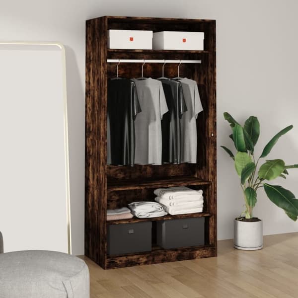 The Living Store klædeskab 100x50x200 cm konstrueret træ røget egetræsfarve -  Klædeskabe & garderobeskabe