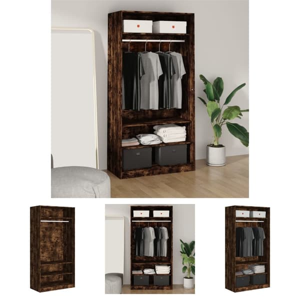 The Living Store klædeskab 100x50x200 cm konstrueret træ røget egetræsfarve -  Klædeskabe & garderobeskabe