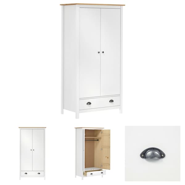 The Living Store klædeskab med 2 låger Hill 89x50x170 cm massivt fyrretræ hvid -  Klædeskabe & garderobeskabe