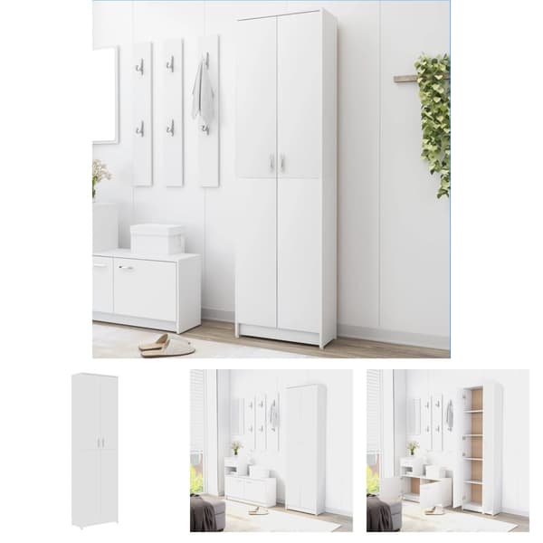 The Living Store entrémøbel 55x25x189 cm konstrueret træ hvid - Klædeskabe & garderobeskabe