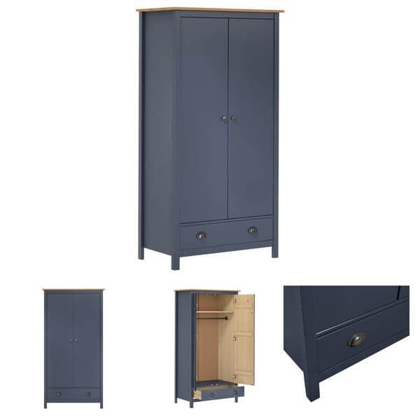 The Living Store klædeskab med 2 låger Hill 89x50x170 cm massivt fyrretræ grå -  Klædeskabe & garderobeskabe