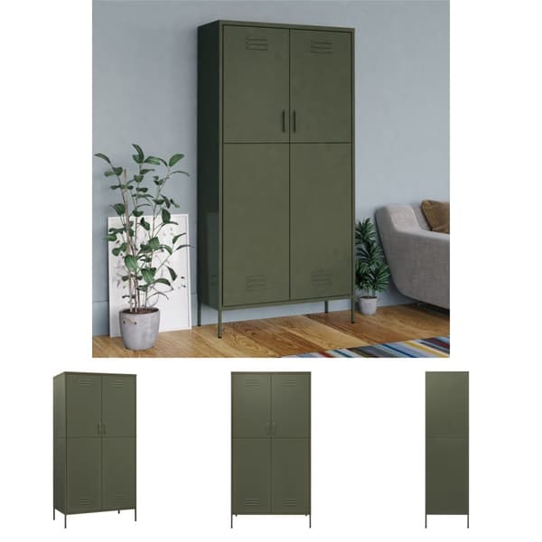 The Living Store klædeskab 90x50x180 cm stål olivengrøn - Klædeskabe & garderobeskabe