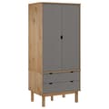 Miniatyrbillede 3 af 8: The Living Store tøjskab OTTA 76,5x53x172 cm massivt fyrretræ brun og grå -  Klædeskabe & garderobeskabe