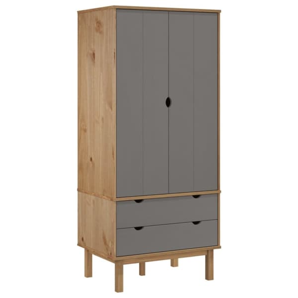 The Living Store tøjskab OTTA 76,5x53x172 cm massivt fyrretræ brun og grå -  Klædeskabe & garderobeskabe