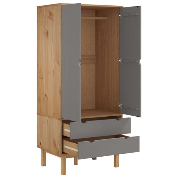 The Living Store tøjskab OTTA 76,5x53x172 cm massivt fyrretræ brun og grå -  Klædeskabe & garderobeskabe