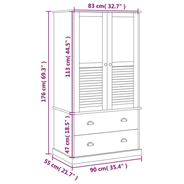 The Living Store Vaatekaappi VIGO 90x55x176 cm täysi mänty -  Kaapit & vaatekaapit