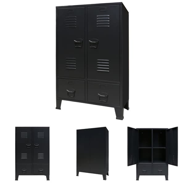 The Living Store garderobe i metal industriel stil 67 x 35 x 107 cm sort -  Klædeskabe & garderobeskabe