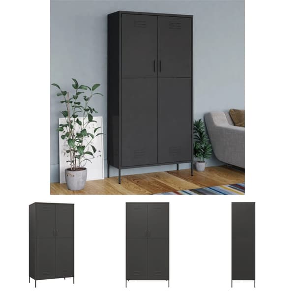 The Living Store klædeskab 90x50x180 cm stål antracitgrå -  Klædeskabe & garderobeskabe