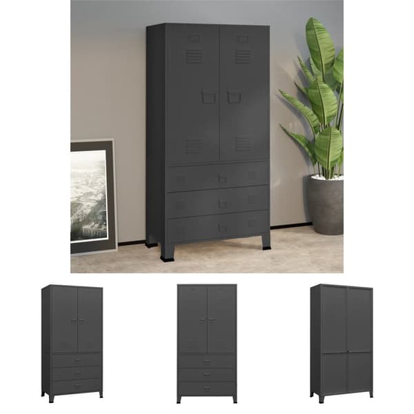 The Living Store klædeskab 90x50x180 cm metal antracitgrå - Klædeskabe & garderobeskabe