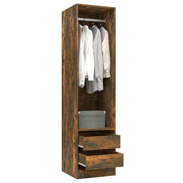The Living Store Garderob med lådor rökfärgad ek 50x50x200 cm konstruerat trä - Skåp & garderober