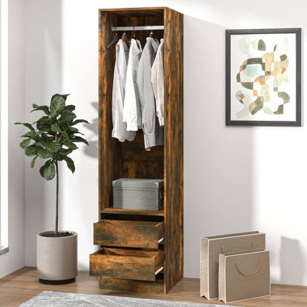 The Living Store Garderob med lådor rökfärgad ek 50x50x200 cm konstruerat trä - Skåp & garderober