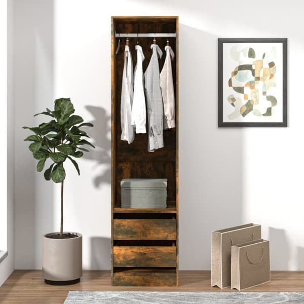 The Living Store Garderob med lådor rökfärgad ek 50x50x200 cm konstruerat trä - Skåp & garderober