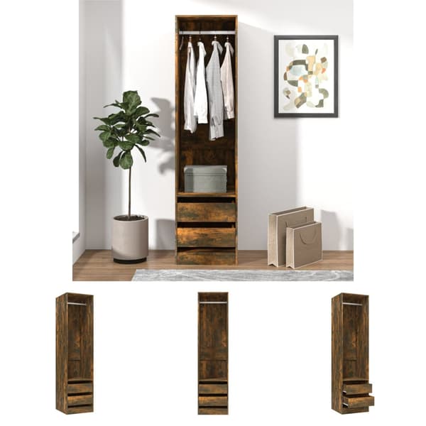 The Living Store Garderob med lådor rökfärgad ek 50x50x200 cm konstruerat trä -  Skåp & garderober