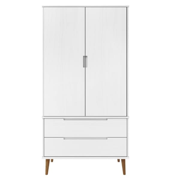 The Living Store Klädskåp MOLDE vit 90x55x175 cm massiv furu -  Skåp & garderober