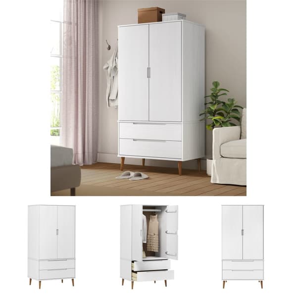The Living Store Klädskåp MOLDE vit 90x55x175 cm massiv furu -  Skåp & garderober