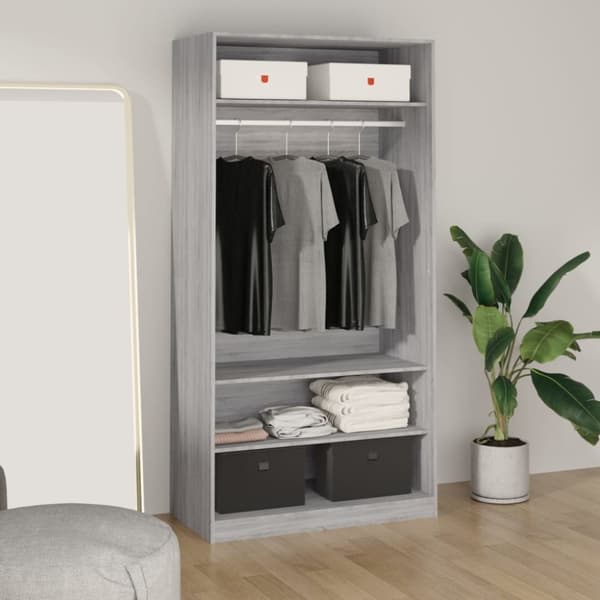 The Living Store klædeskab 100x50x200 cm konstrueret træ grå sonoma-eg -  Klædeskabe & garderobeskabe