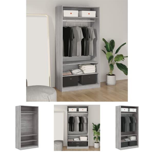 The Living Store klædeskab 100x50x200 cm konstrueret træ grå sonoma-eg - Klædeskabe & garderobeskabe