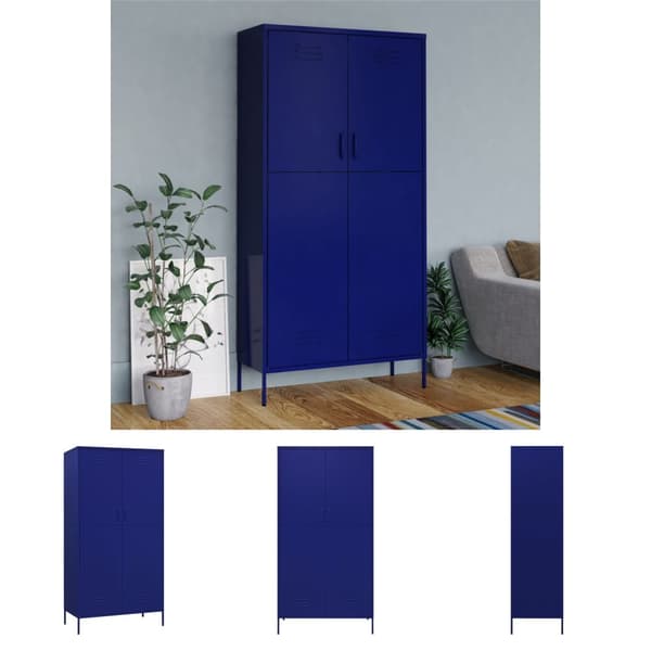 The Living Store Garderob 90x50x180 cm marinblå stål - Skåp & garderober