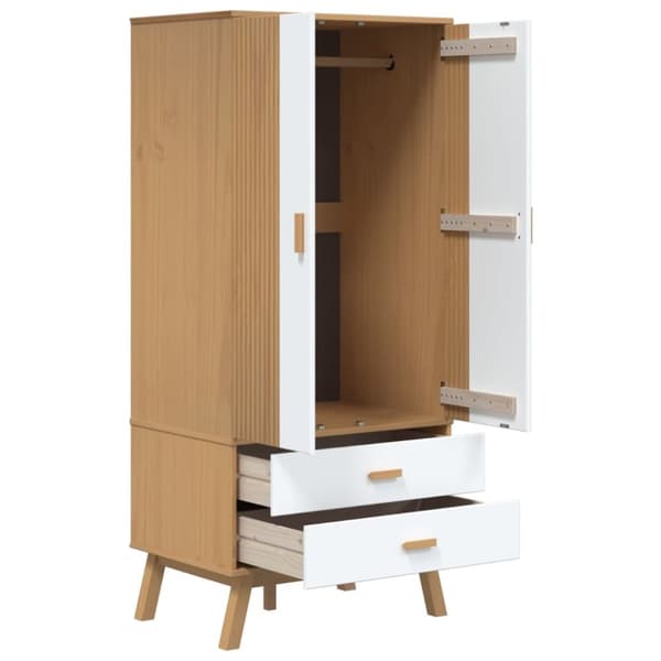 The Living Store klædeskab OLDEN 76,5x53x172 cm massivt fyrretræ hvid og brun -  Klædeskabe & garderobeskabe