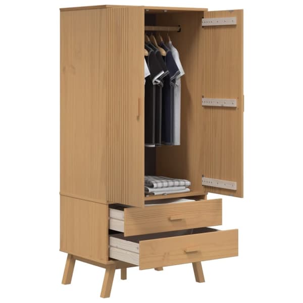 The Living Store klædeskab OLDEN 76,5x53x172 cm massivt fyrretræ brun -  Klædeskabe & garderobeskabe