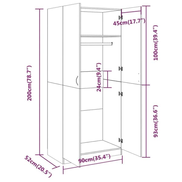 Klædeskabe & garderobeskabe - Living klædeskab 90x52x200 cm konstrueret træ røget egetræsfarve