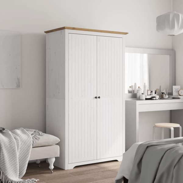 Klædeskabe & garderobeskabe - Living klædeskab BODO 101x52x176,5 cm massivt fyrretræ hvid og brun