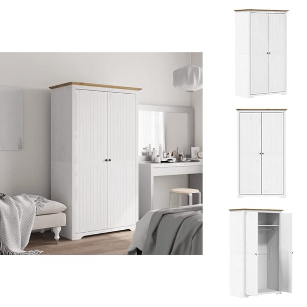 Klædeskabe & garderobeskabe - Living klædeskab BODO 101x52x176,5 cm massivt fyrretræ hvid og brun