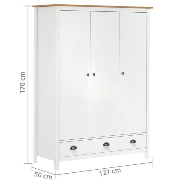 Klædeskabe & garderobeskabe - Living klædeskab med 3 låger Hill 127x50x170 cm massivt fyrretræ hvid
