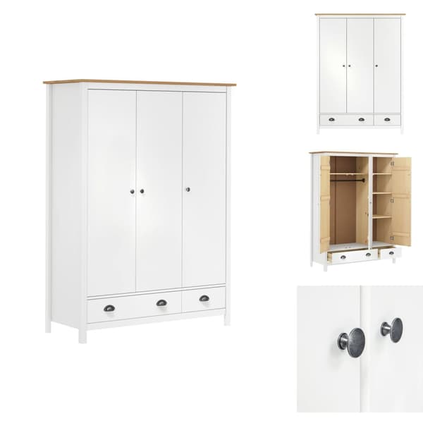 Klædeskabe & garderobeskabe - Living klædeskab med 3 låger Hill 127x50x170 cm massivt fyrretræ hvid