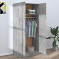 Miniatyrbillede 4 af 10: Klædeskabe & garderobeskabe - Living klædeskab 80x52x180 cm konstrueret træ betongrå