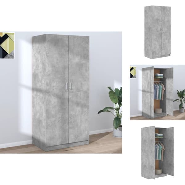 Klædeskabe & garderobeskabe - Living klædeskab 80x52x180 cm konstrueret træ betongrå