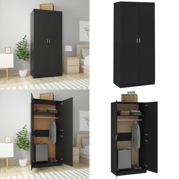 Klædeskab 90x52x200 cm konstrueret træ sort - Klædeskab - Klædeskabe - Home & Living